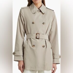 Lauren by Ralph Lauren Belted Taffeta Trench Coat (Khaki Taupe Beige) - L/XL